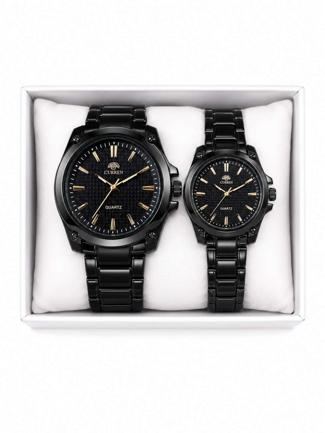 Silver Elegance Couple Watches
Luxury Gold Couple Watches
Black Elegance Couple Watch Set
Golden Prestige Chronograph Couple Watches