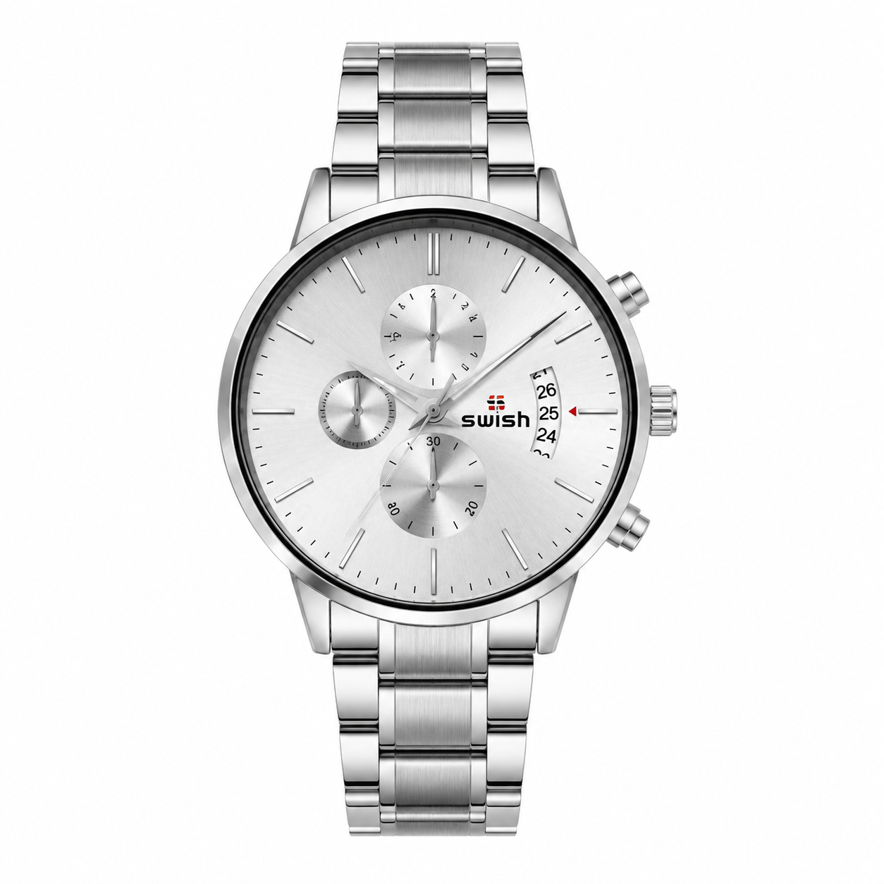 Swish Premium Silver Stainless Steel Men's Analog Watch – Luxury Business Casual Wrist Watch