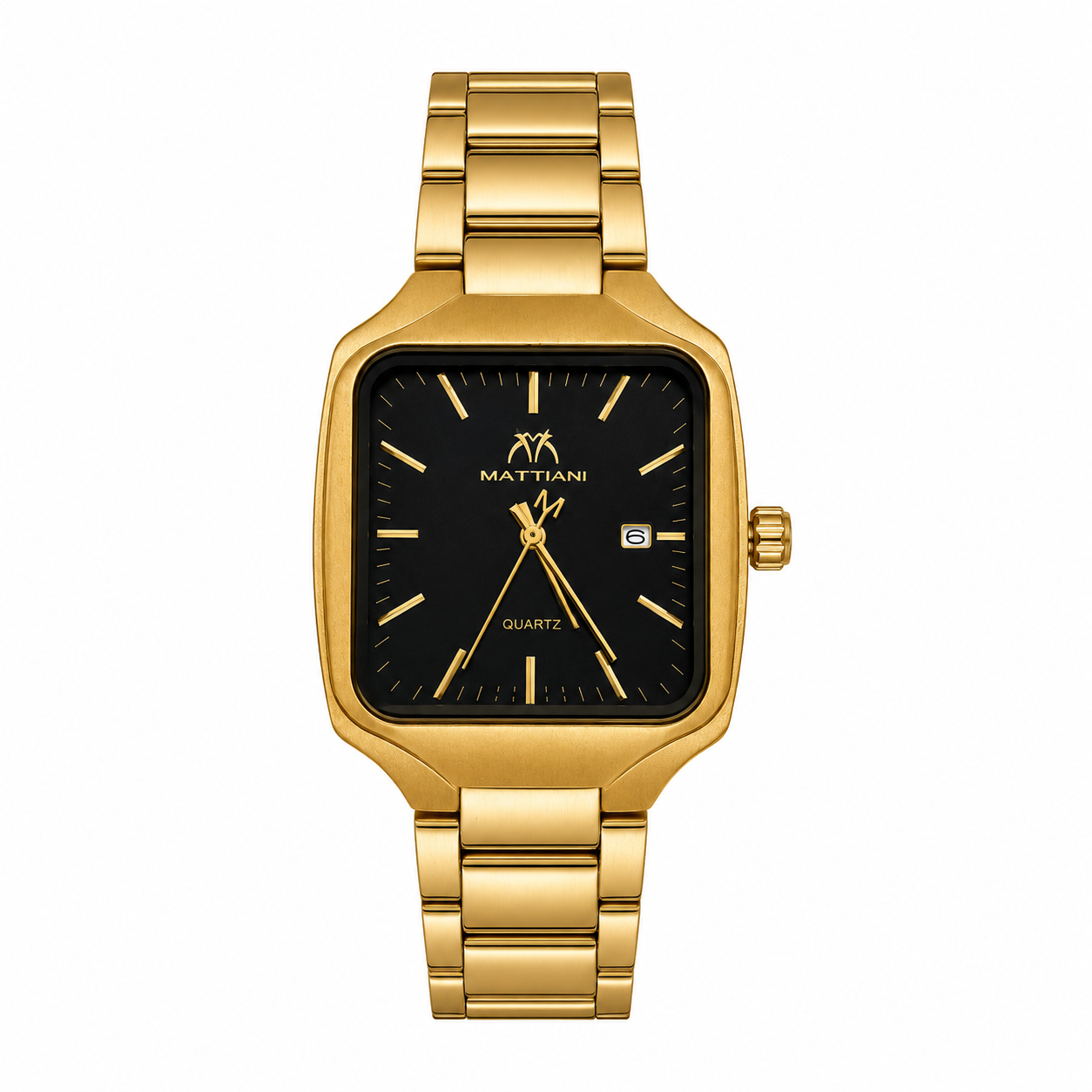 Mattiani Luxury Square Dial Gold-Plated Quartz Watch for Men