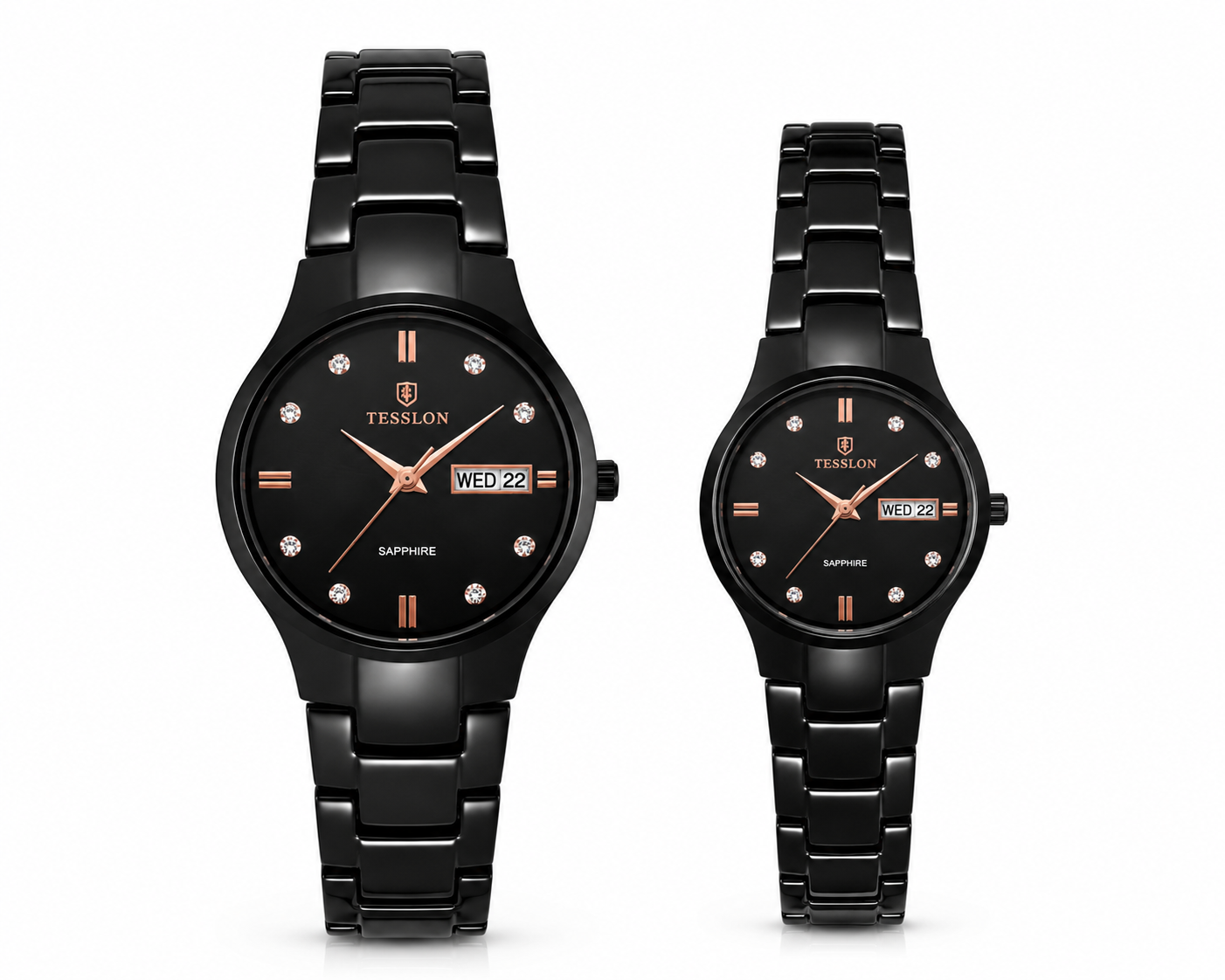 Option A: TESSLON Onyx Elegance Black Ceramic Couple Watch SetOption B: TESSLON Luxury Black Ceramic Matching Watches for Coupl