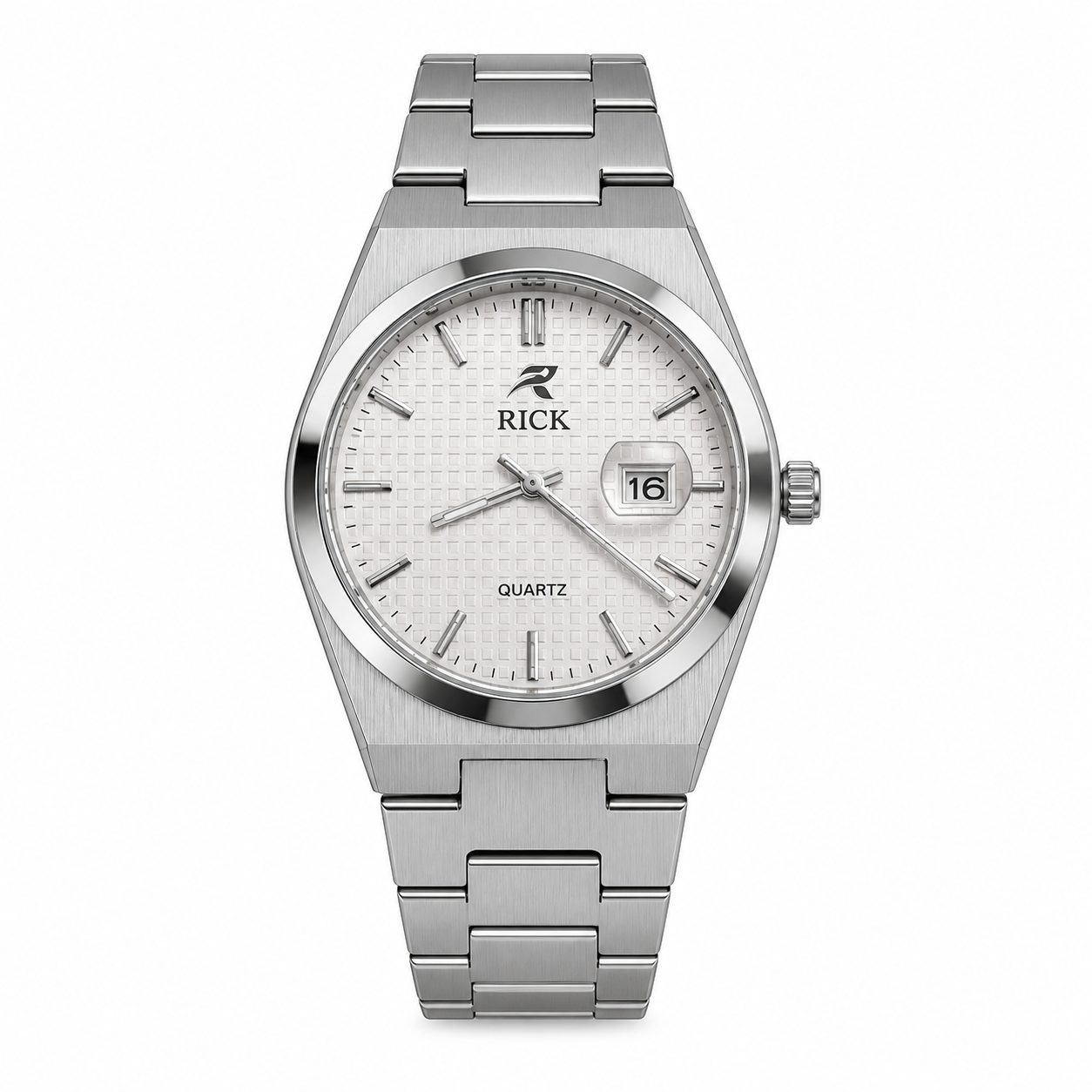 RICK Premium Quartz Stainless Steel Watch – Date Display | Luxury Men's Wrist Watch (Silver, Gold & Black)