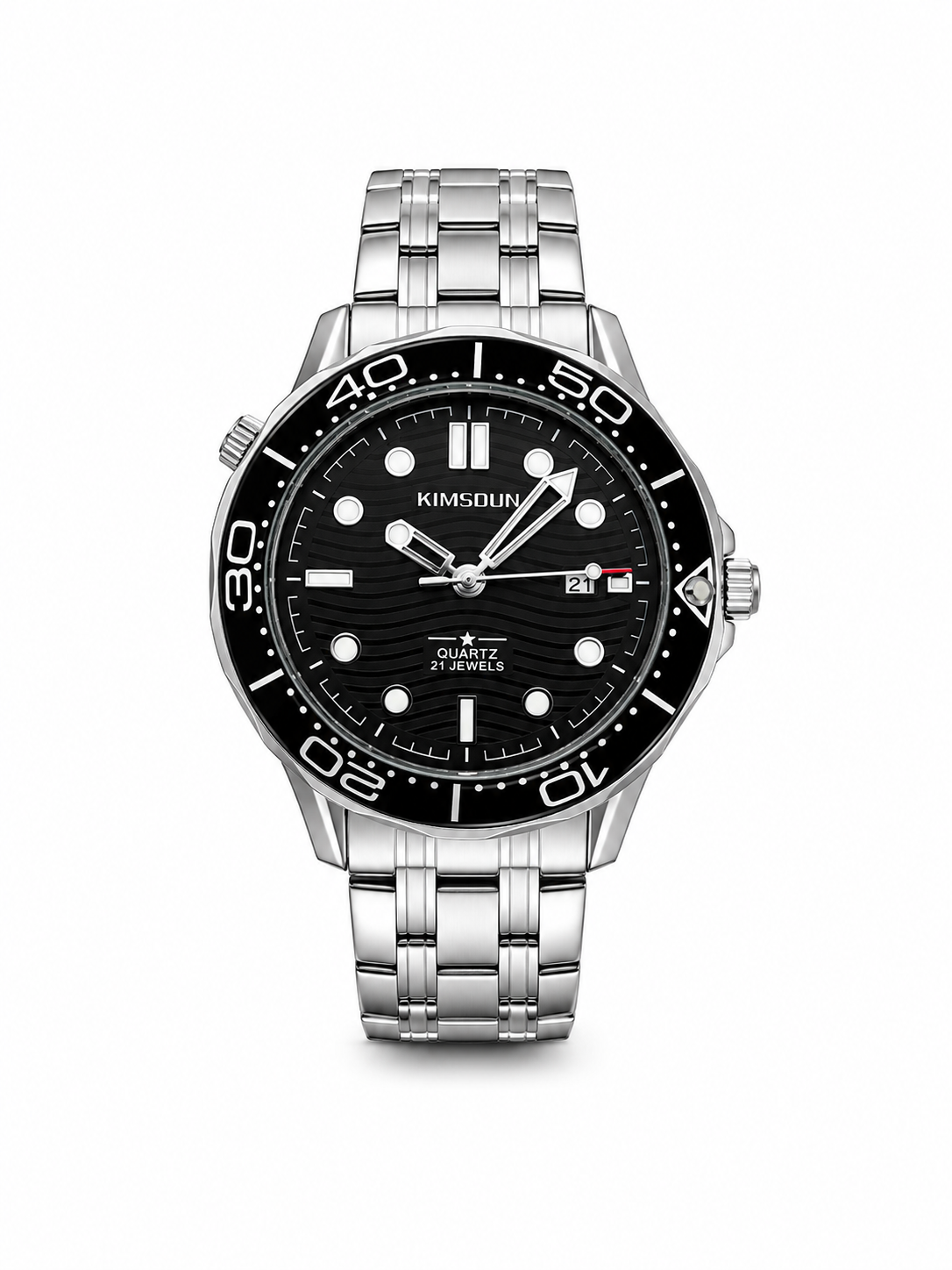 KIMSDUN Men's Classic Dive Watch – Luxury Black Wave Dial with Stainless Steel Chain [1]