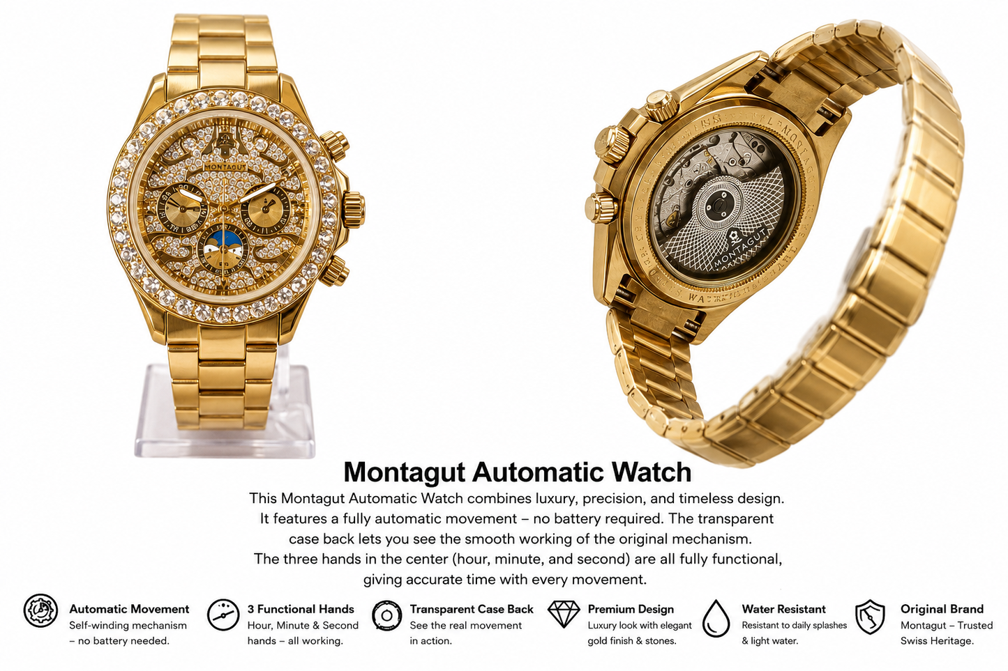 Montagut Luxury Automatic Gold Watch – Premium Edition