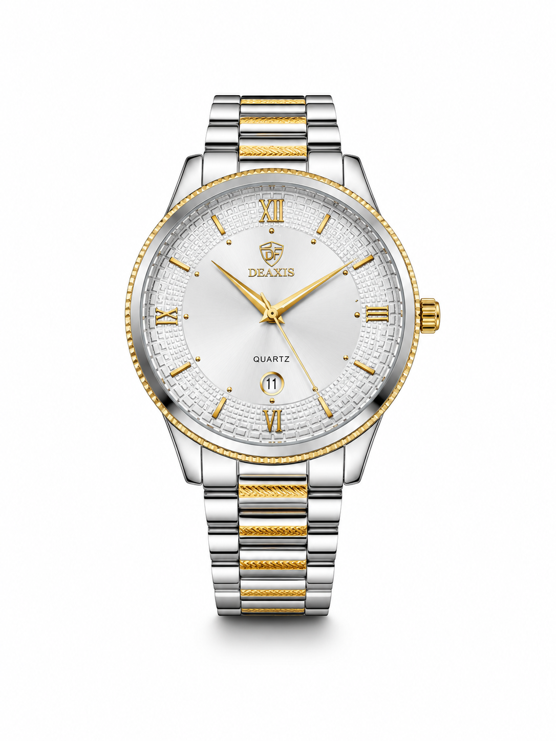 Deaxis Classic Silver & Gold Quartz Watch for Men – Luxury Stainless Steel